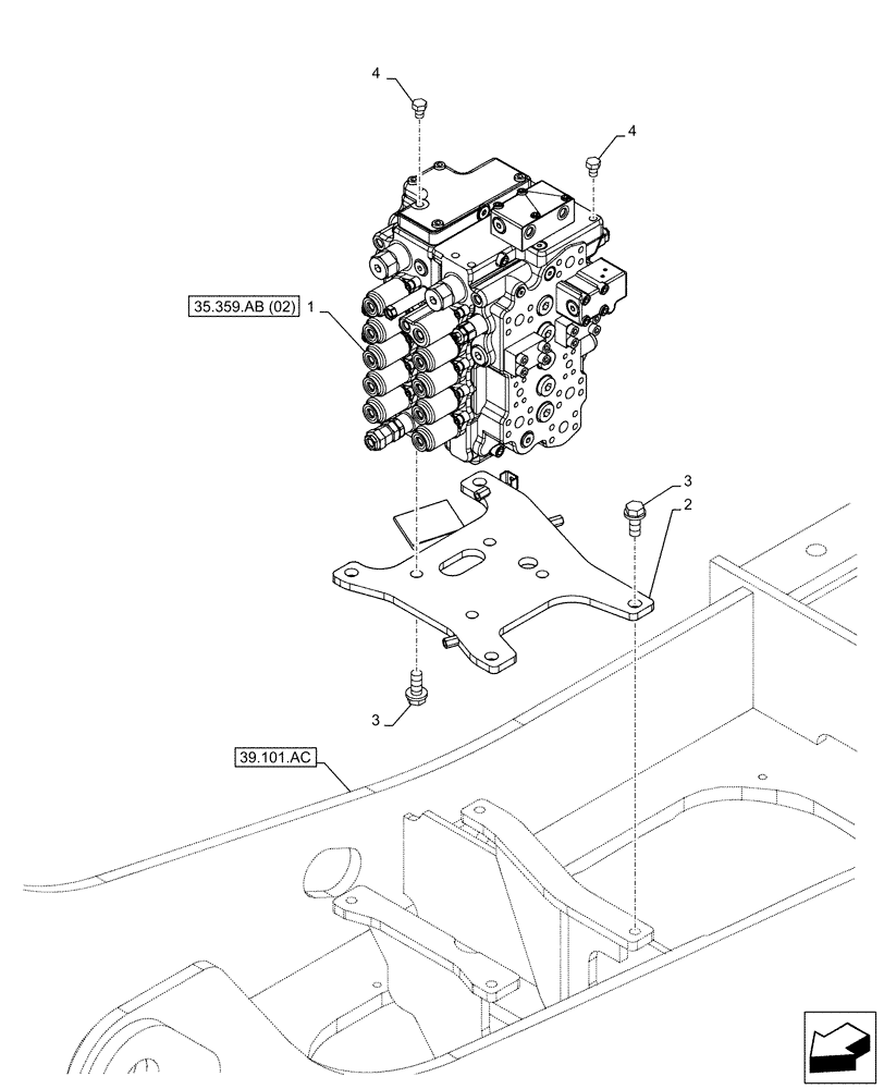 Схема запчастей Case CX160D LC - (35.359.AB[01]) - CONTROL VALVE, MOUNTING, BRACKET (35) - HYDRAULIC SYSTEMS