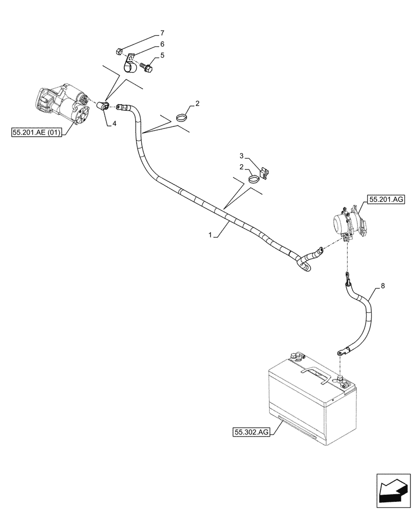 Схема запчастей Case CX130D LC - (55.302.AV) - BATTERY CABLES (55) - ELECTRICAL SYSTEMS