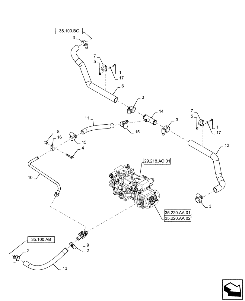 Схема запчастей Case SR175 - (29.204.AB[03]) - HYDROSTATIC PUMP, SUPPLY LINES, EH CONTROLS (SR175,SV185) (29) - HYDROSTATIC DRIVE