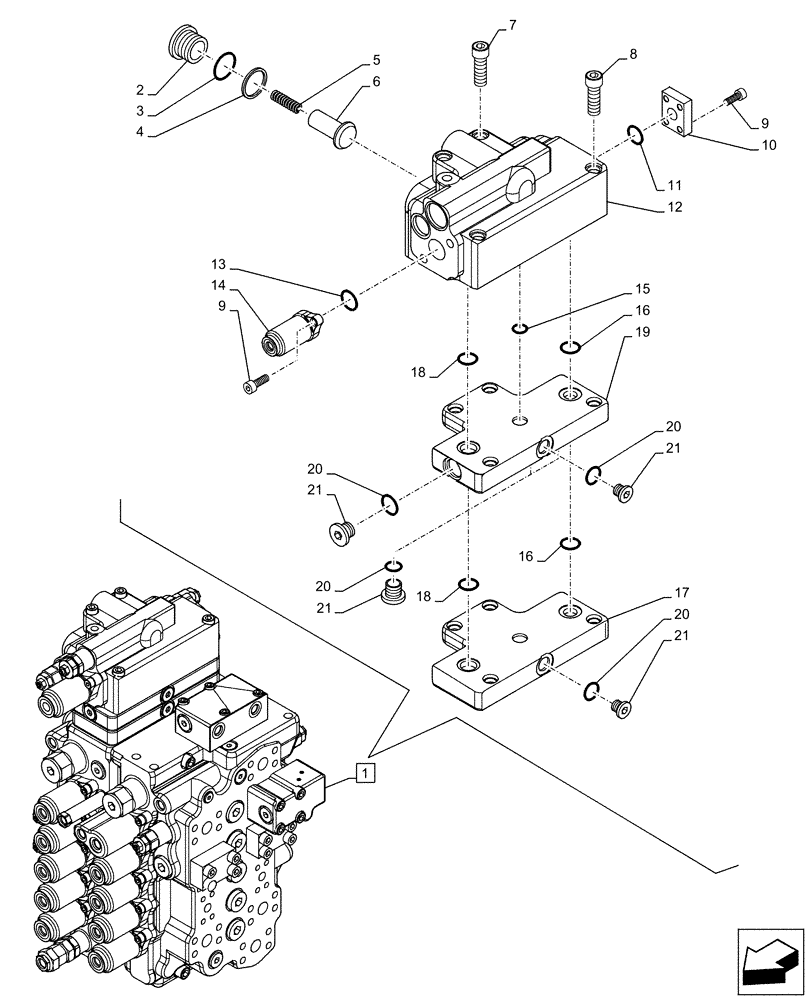 Схема запчастей Case CX160D LC - (35.359.AB[13]) - VAR - 461863 - CONTROL VALVE, CLAMSHELL BUCKET, ROTATION, W/ ELECTRICAL PROPORTIONAL CONTROL, COMPONENTS (35) - HYDRAULIC SYSTEMS