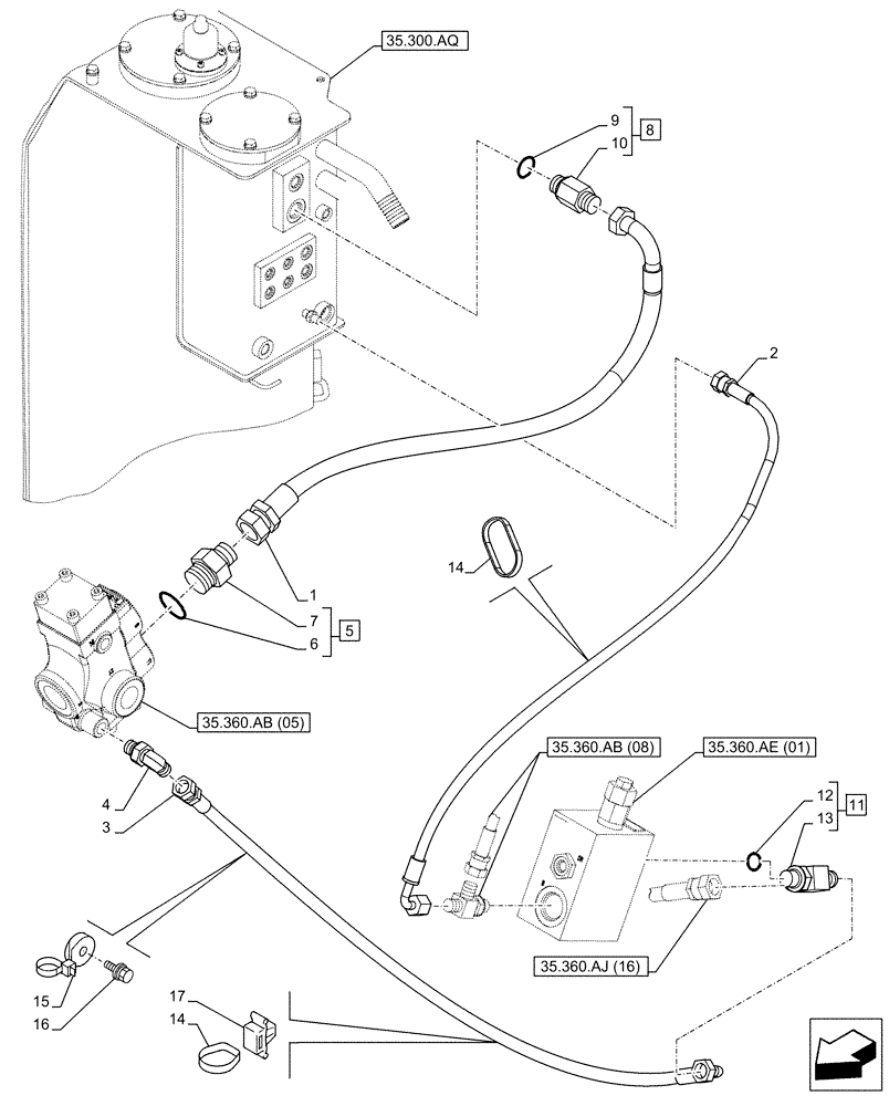 Схема запчастей Case CX130D - (35.360.AB[09]) - VAR - 461868 - HAMMER CIRCUIT, LINES, HIGH FLOW, W/ ELECTRICAL PROPORTIONAL CONTROL (35) - HYDRAULIC SYSTEMS