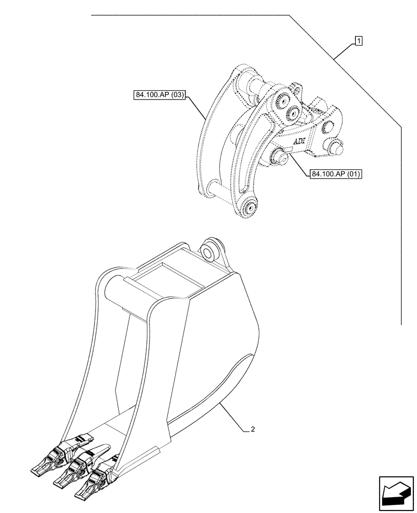 Схема запчастей Case 580N EP - (88.100.84[02]) - DIA KIT, BUCKET, WR QC30 HD, 12 INCH/305MM (88) - ACCESSORIES