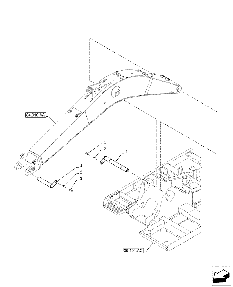 Схема запчастей Case CX160D LC - (84.910.AC[02]) - VAR - 481858 - BOOM, PIN (L=5.15M) (84) - BOOMS, DIPPERS & BUCKETS