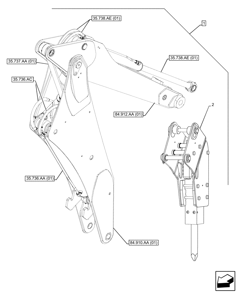 Схема запчастей Case 580SN WT - (88.100.35[08]) - DIA KIT, HYDRAULIC HAMMER, CH-6M, OFFSET MT (88) - ACCESSORIES