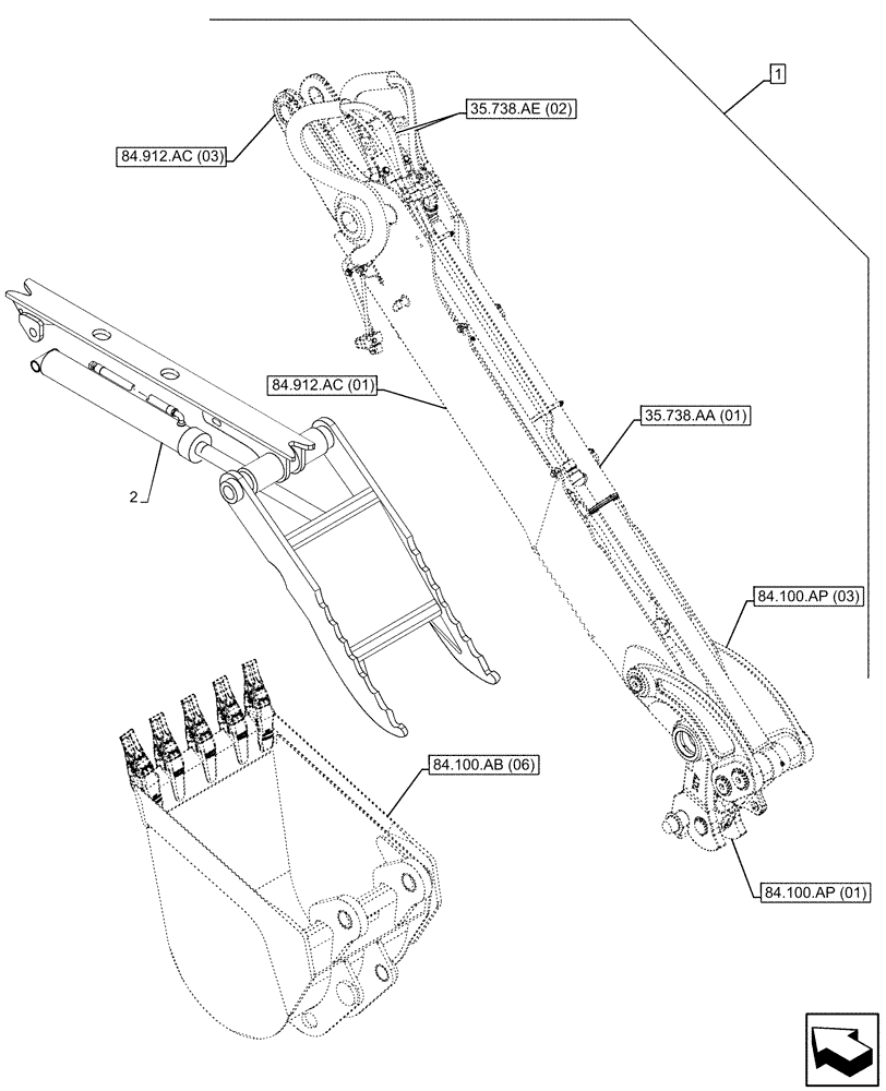 Схема запчастей Case 580SN WT - (88.100.84[19]) - DIA KIT, THUMB, EXTENDABLE DIPPER, HI-CAP BUCKETS (88) - ACCESSORIES