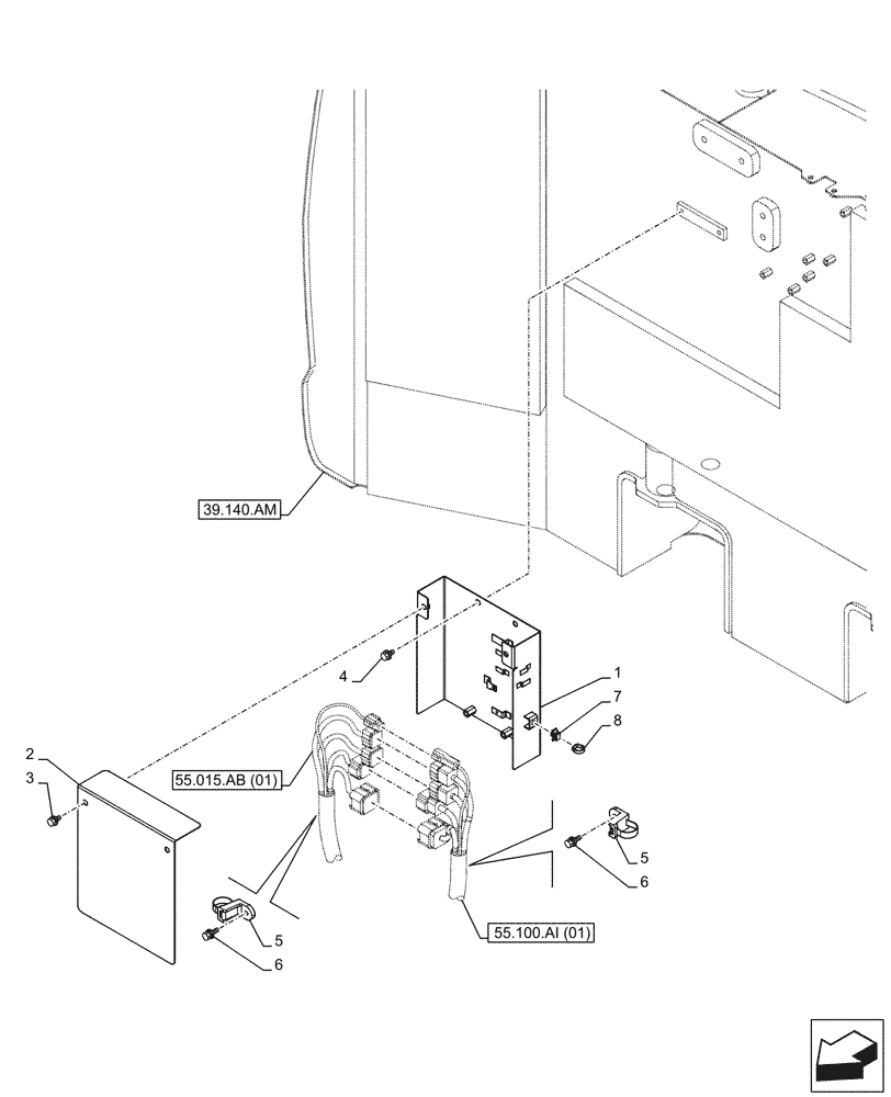 Схема запчастей Case CX130D LC - (55.100.AI[03]) - WIRE HARNESS, PROTECTOR (55) - ELECTRICAL SYSTEMS