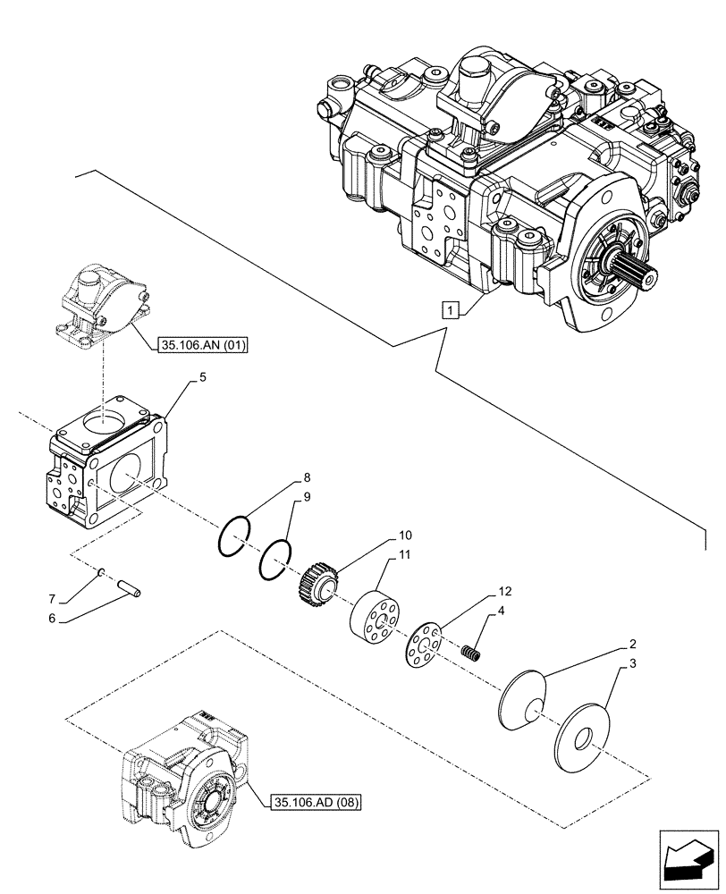 Схема запчастей Case CX160D LC - (35.106.AD[07]) - VAR - 461863 - VARIABLE DELIVERY HYDRAULIC PUMP, CLAMSHELL BUCKET, ROTATION, W/ ELECTRICAL PROPORTIONAL CONTROL, COMPONENTS (35) - HYDRAULIC SYSTEMS