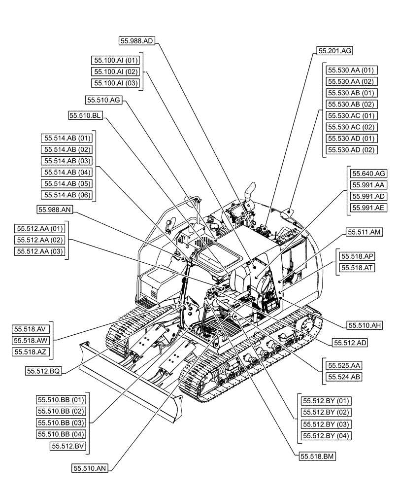 Схема запчастей Case CX130D - (55.000.00[01]) - SECTION INDEX - ELECTRICAL SYSTEMS (55) - ELECTRICAL SYSTEMS