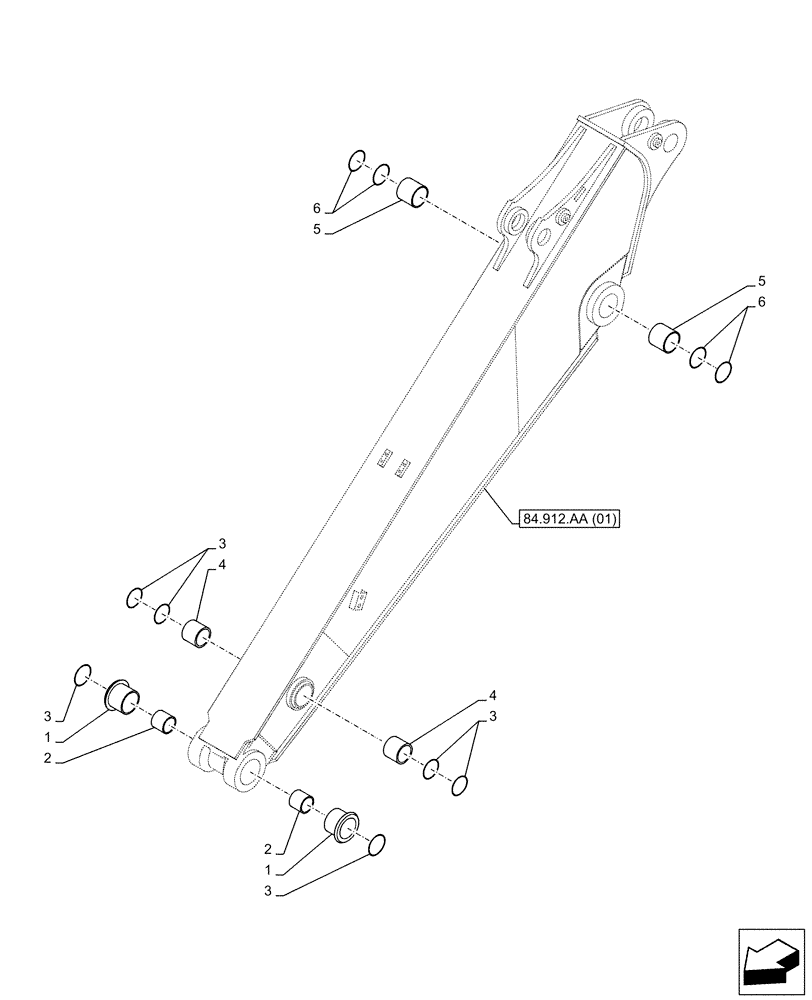 Схема запчастей Case CX130D - (84.912.AD[01]) - VAR - 461574 - ARM, HEAVY DUTY, BUSHING (L=2.1M) (84) - BOOMS, DIPPERS & BUCKETS