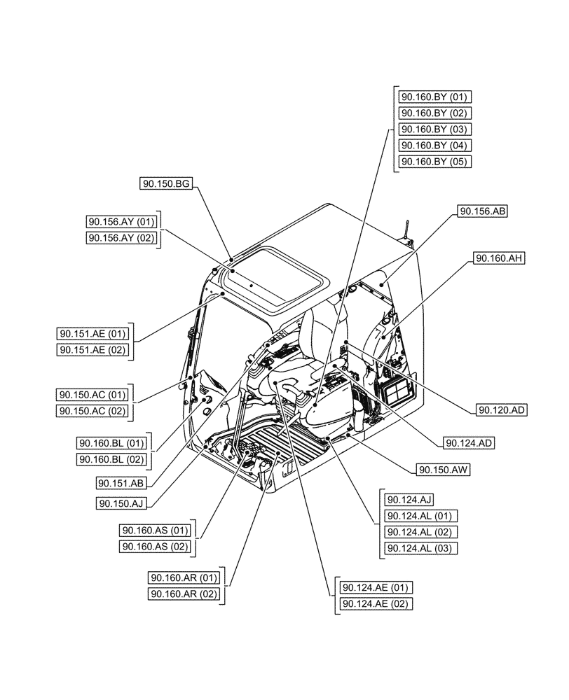 Схема запчастей Case CX130D LC - (90.000.00[01]) - SECTION INDEX - PLATFORM, CAB, BODYWORK & DECALS (90) - PLATFORM, CAB, BODYWORK AND DECALS