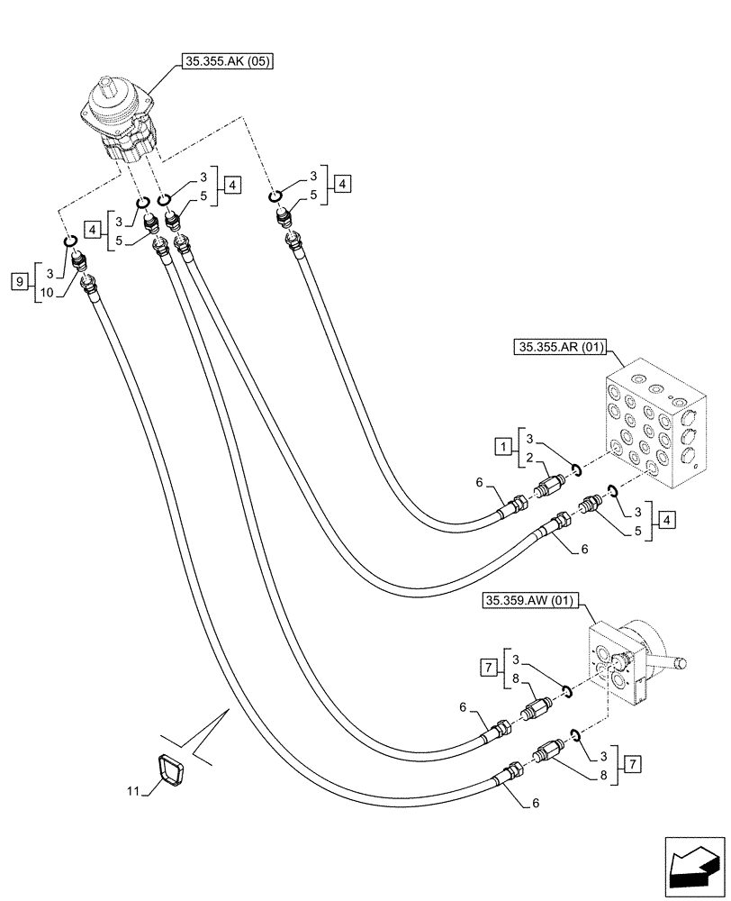 Схема запчастей Case CX160D LC - (35.355.AC[07]) - VAR - 461558 - JOYSTICK, LH, HYDRAULIC LINE, CONTROL VALVE, CONTROL PATTERN SELECTION (35) - HYDRAULIC SYSTEMS