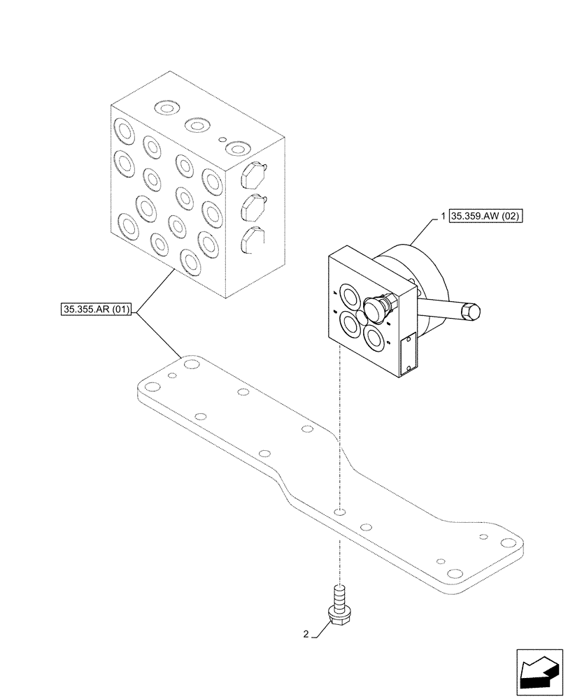 Схема запчастей Case CX160D LC - (35.359.AW[01]) - VAR - 461558 - VALVE, SELECTOR, CONTROL PATTERN SELECTION (35) - HYDRAULIC SYSTEMS