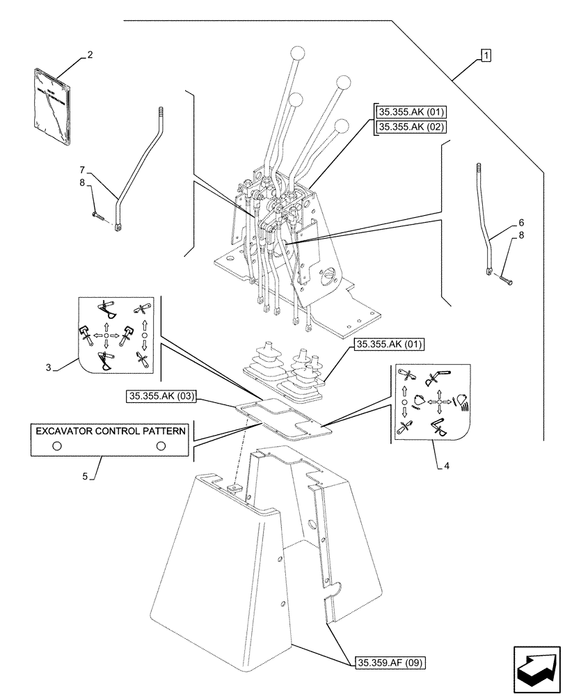 Схема запчастей Case 580SN WT - (88.100.35[38]) - DIA KIT, EXCAVATOR CONTROL PATTERN (88) - ACCESSORIES