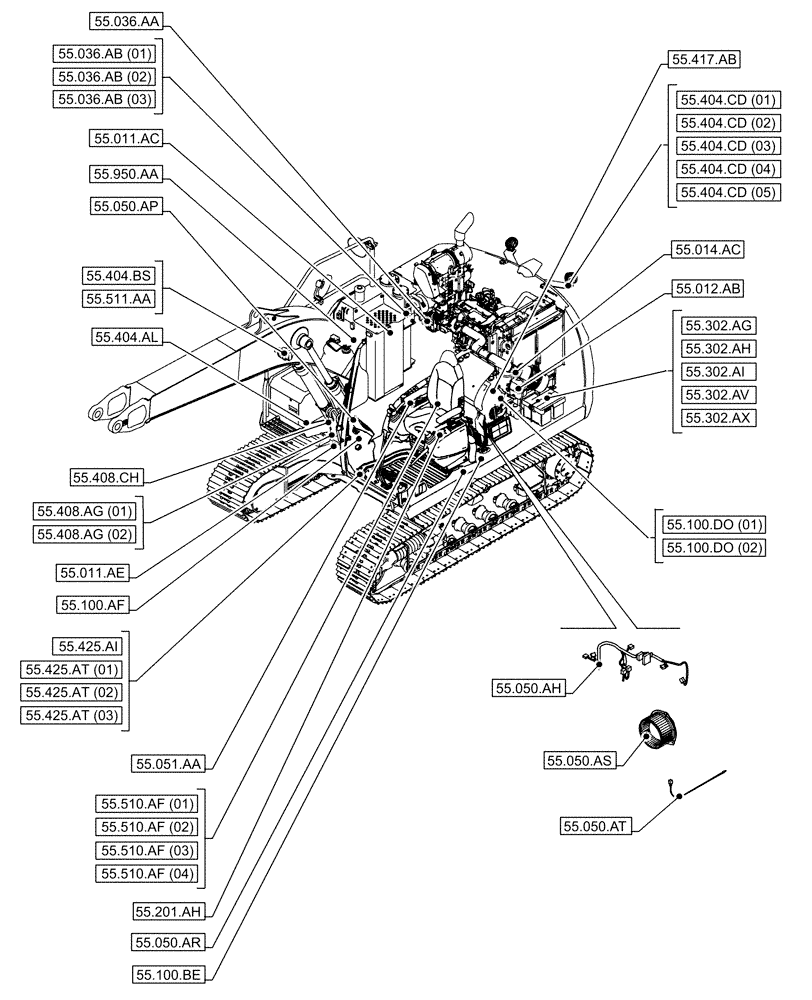 Схема запчастей Case CX160D LC - (00.000.55[02]) - PICTORIAL INDEX - ELECTRICAL SYSTEMS (00) - GENERAL & PICTORIAL INDEX