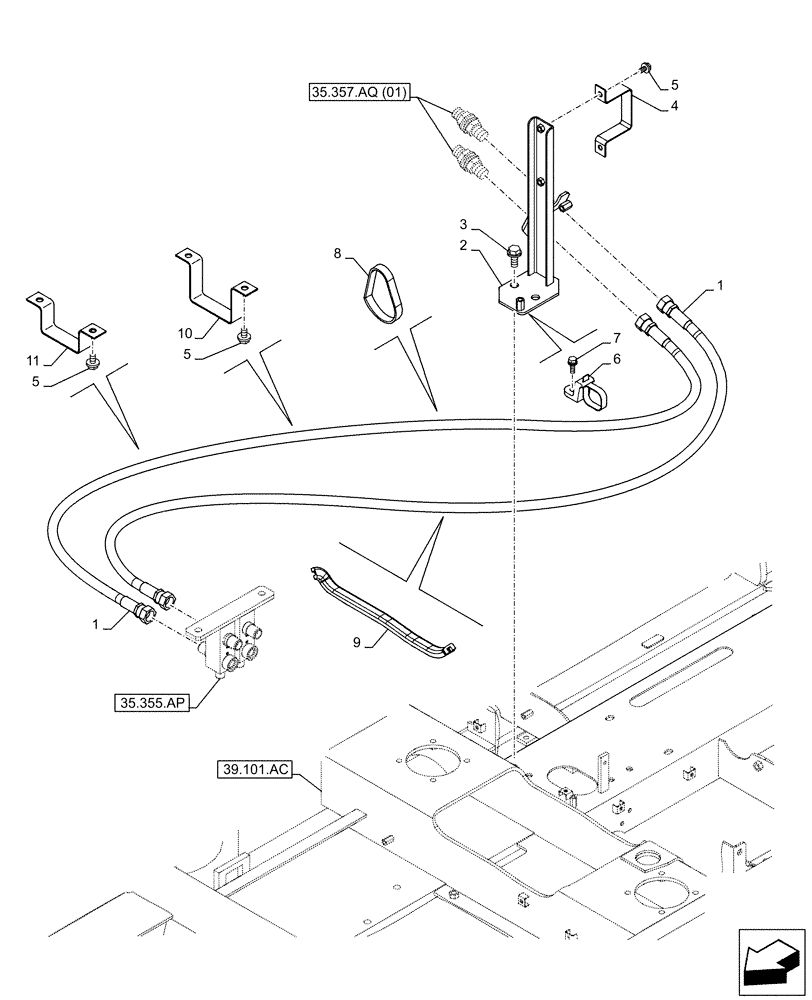 Схема запчастей Case CX160D LC - (35.357.AQ[02]) - STD + VAR - 461558 - PILOT VALVE, DRAIN LINE, CONTROL PATTERN SELECTION (35) - HYDRAULIC SYSTEMS