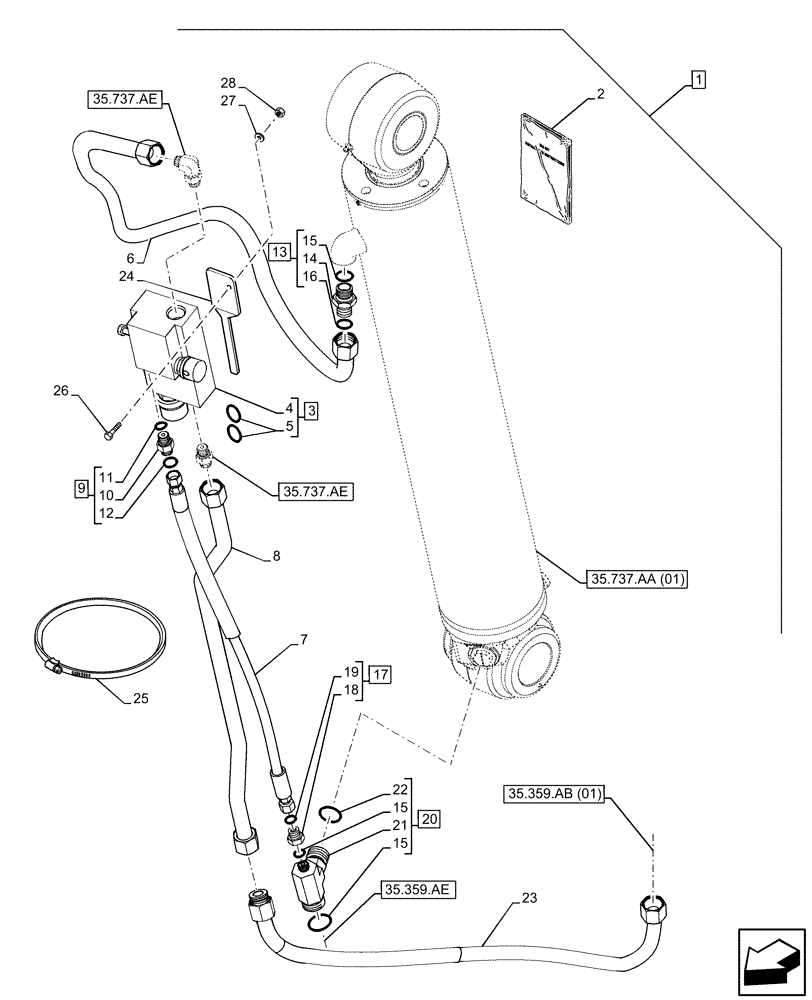 Схема запчастей Case 580N EP - (88.100.35[36]) - DIA KIT, DIPPER, LOCK VALVE (88) - ACCESSORIES