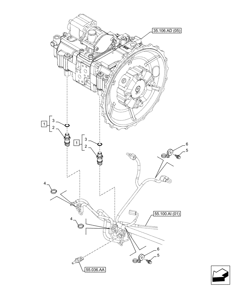 Схема запчастей Case CX160D LC - (55.036.AG) - HYDRAULIC PUMP, SENSOR (55) - ELECTRICAL SYSTEMS