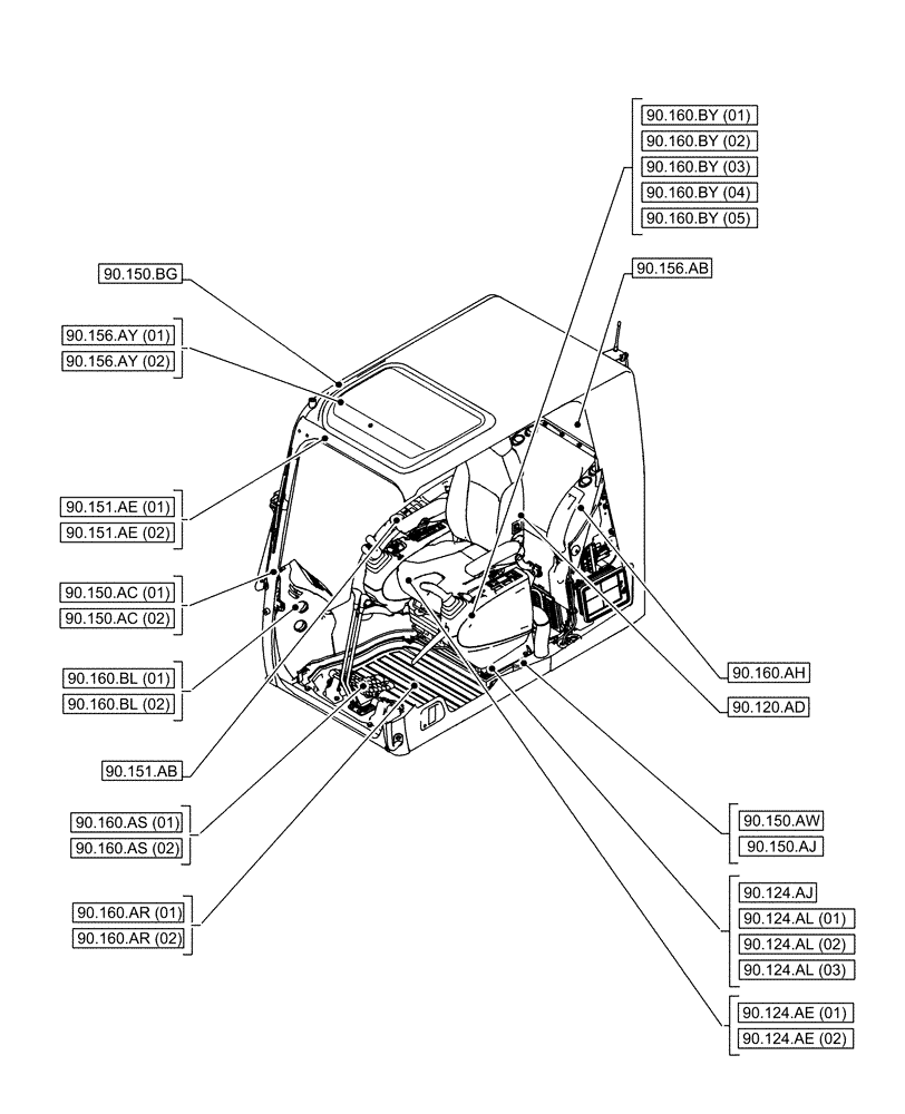 Схема запчастей Case CX160D LC - (90.000.00[01]) - SECTION INDEX - PLATFORM, CAB, BODYWORK & DECALS (90) - PLATFORM, CAB, BODYWORK AND DECALS