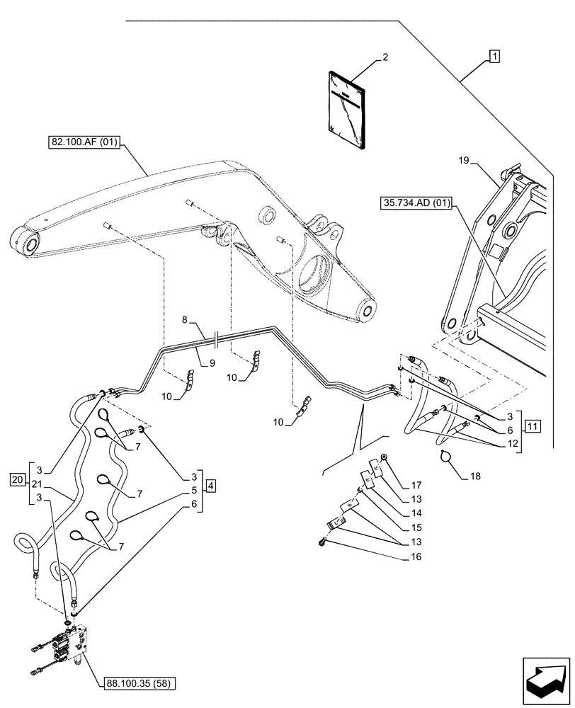 Схема запчастей Case 580N EP - (88.100.35[56]) - DIA KIT, HYDRAULIC COUPLER, FRONT LOADER, LINE (88) - ACCESSORIES