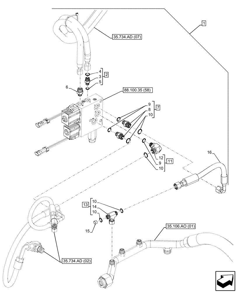 Схема запчастей Case 580N EP - (88.100.35[57]) - DIA KIT, HYDRAULIC COUPLER, FRONT LOADER, LINE (88) - ACCESSORIES