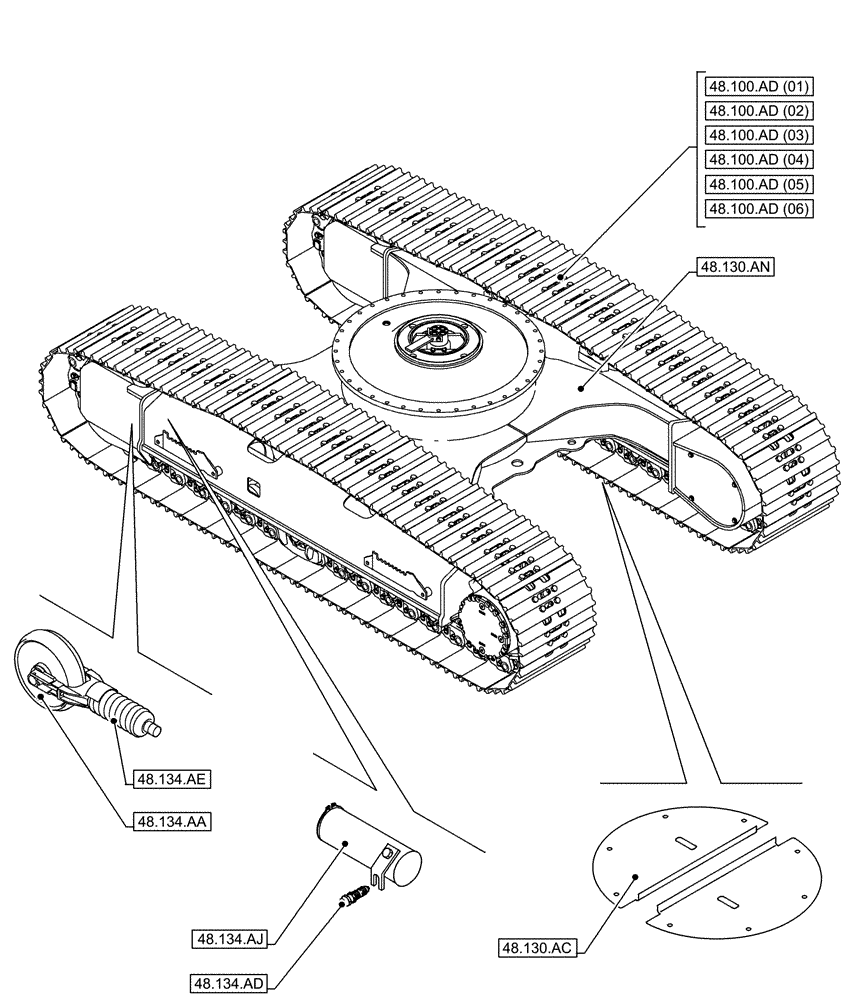 Схема запчастей Case CX160D LC - (48.000.00[01]) - SECTION INDEX - SUSPENSION AND TRACKS (48) - TRACKS & TRACK SUSPENSION