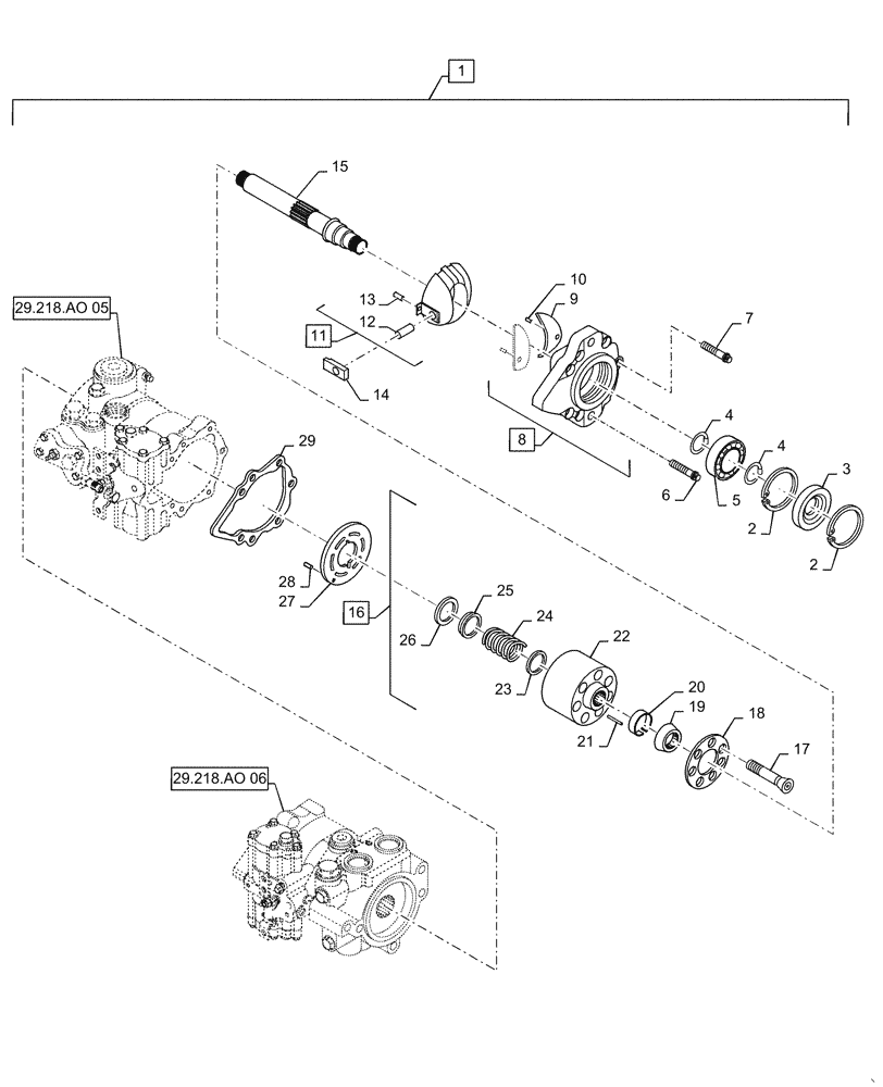 Схема запчастей Case TR320 - (29.218.AO[04]) - TANDEM, HYDROSTATIC PUMP 46CC MECHANICAL CONTROL, FRONT (SR250, SV300, TR320, TV380) (29) - HYDROSTATIC DRIVE