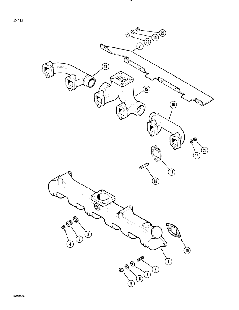 Схема запчастей Case 1455B - (2-16) - INTAKE MANIFOLD, 504BDT DIESEL ENGINE, EXHAUST MANIFOLD (02) - ENGINE