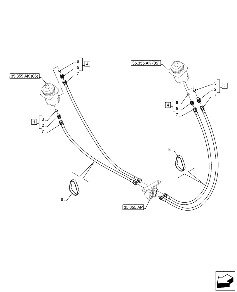 Схема запчастей Case CX160D LC - (35.355.AO) - STD + VAR - 461558 - JOYSTICK, DRAIN LINE, BLOCK, CONTROL PATTERN SELECTION (35) - HYDRAULIC SYSTEMS