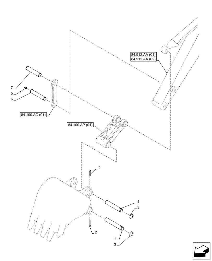 Схема запчастей Case CX130D - (84.100.AQ[01]) - VAR - 488046 - BUCKET, PIN, W/ HOOK (84) - BOOMS, DIPPERS & BUCKETS