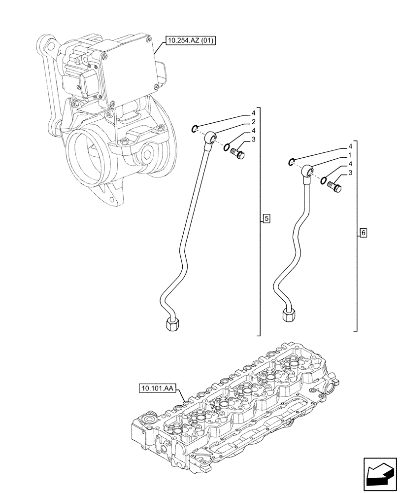 Схема запчастей Case F4HFE613D B006 - (10.254.AZ[02]) - ENGINE EXHAUST BRAKE, PIPE, WATER SUPPLY (10) - ENGINE