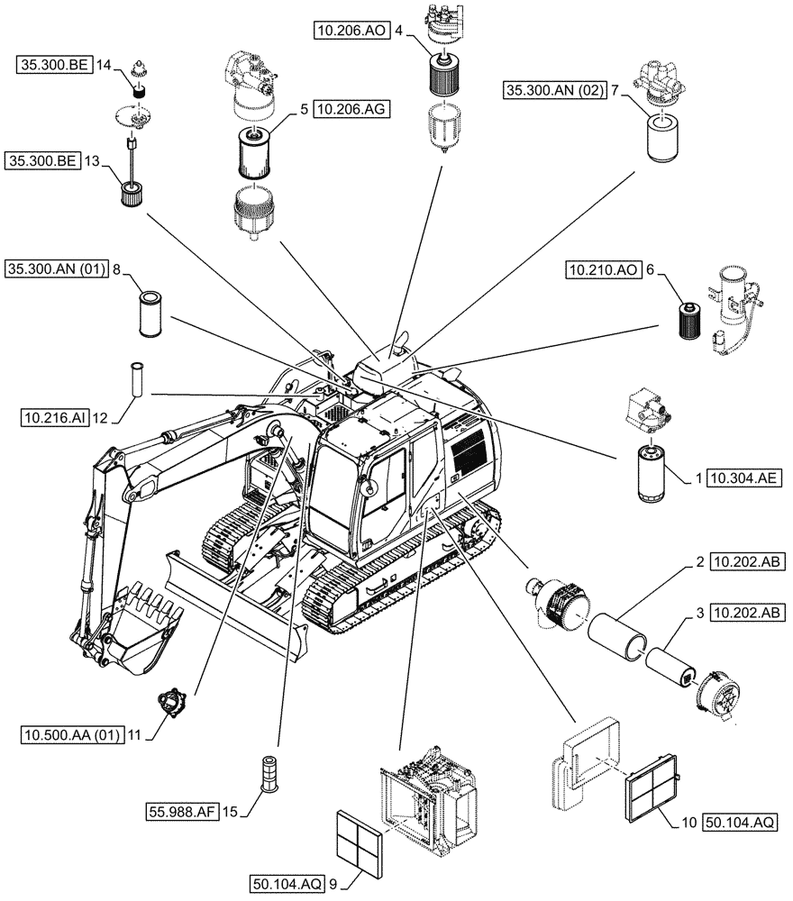 Схема запчастей Case CX130D LC - (05.100.03[01]) - FILTERS (05) - SERVICE & MAINTENANCE