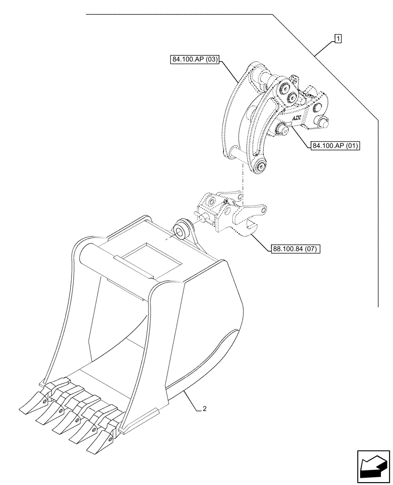 Схема запчастей Case 580SN WT - (88.100.84[12]) - DIA KIT, BUCKET, WR QC30 HD, 24 INCH/610MM (88) - ACCESSORIES