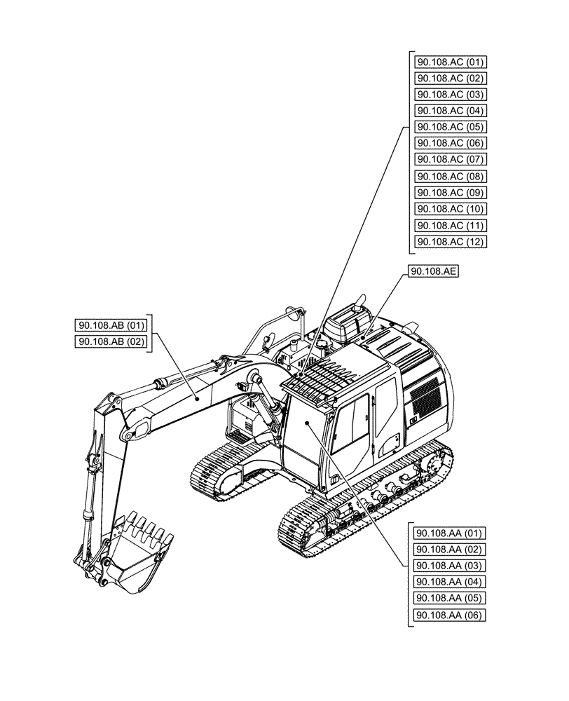 Схема запчастей Case CX160D LC - (00.000.90[04]) - PICTORIAL INDEX - PLATFORM, CAB, BODYWORK AND DECALS (00) - GENERAL & PICTORIAL INDEX