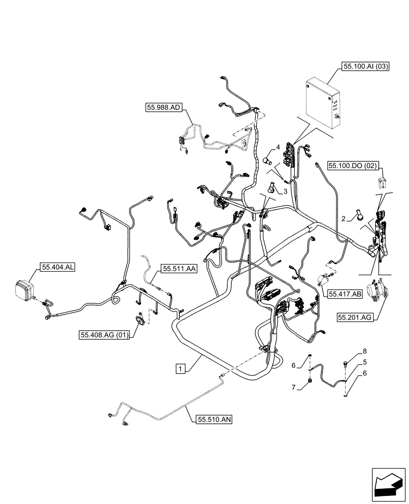 Схема запчастей Case CX130D LC - (55.100.AI[01]) - MAIN, WIRE HARNESS (55) - ELECTRICAL SYSTEMS