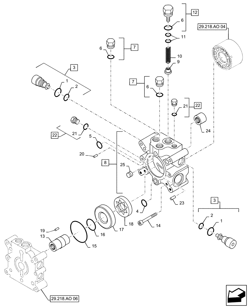 Схема запчастей Case SR175 - (29.218.AO[05]) - TANDEM HYDROSTATIC PUMP, 35CC DISPLACEMENT CONTROL, FRONT (SR130 - SV185) (29) - HYDROSTATIC DRIVE