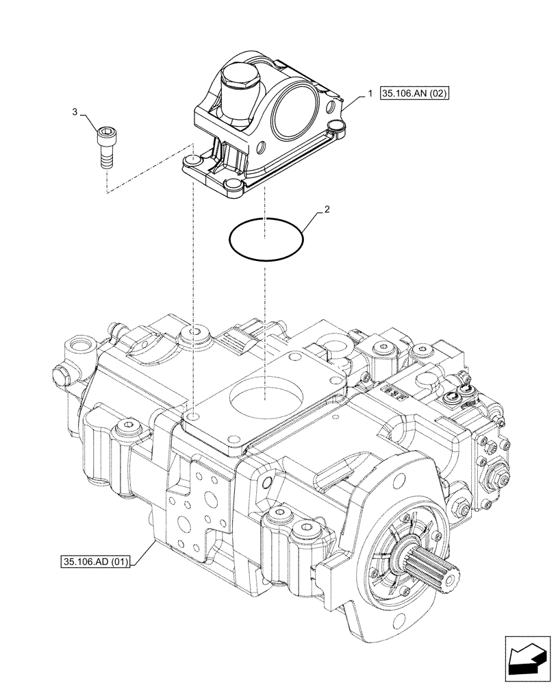 Схема запчастей Case CX130D - (35.106.AN[01]) - HYDRAULIC PUMP, PTO (35) - HYDRAULIC SYSTEMS