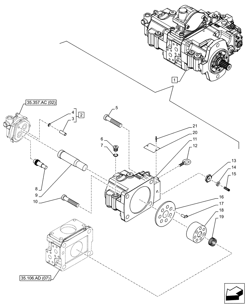 Схема запчастей Case CX160D LC - (35.106.AD[06]) - VAR - 461863 - VARIABLE DELIVERY HYDRAULIC PUMP, CLAMSHELL BUCKET, ROTATION, W/ ELECTRICAL PROPORTIONAL CONTROL, COMPONENTS (35) - HYDRAULIC SYSTEMS