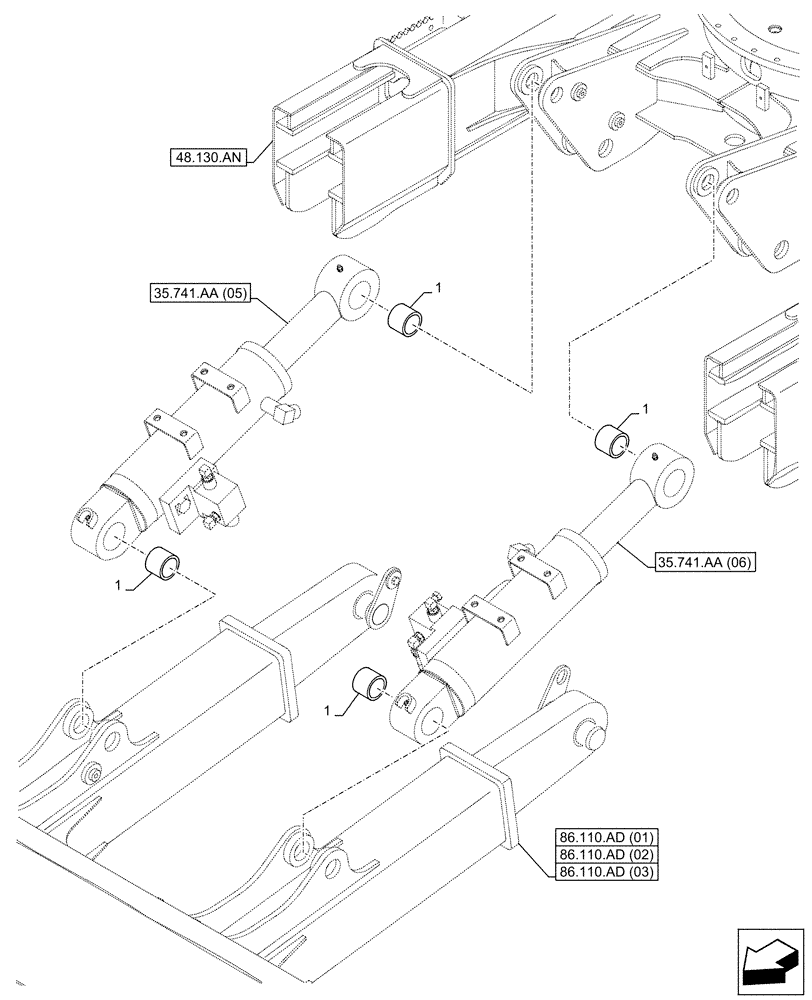 Схема запчастей Case CX130D - (86.110.AG[03]) - VAR - 481064 - BUSHING, LIFT CYLINDER, BLADE, SAFETY VALVE (86) - DOZER