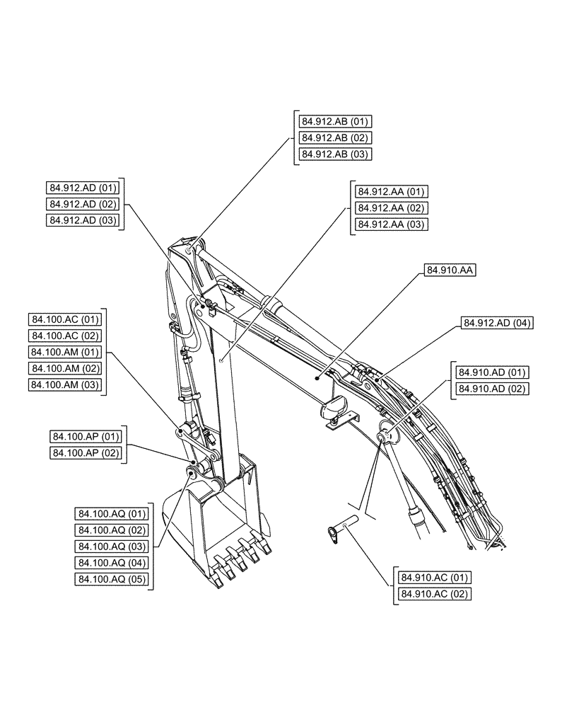 Схема запчастей Case CX130D - (00.000.84) - PICTORIAL INDEX - BOOMS, DIPPERS & BUCKET (00) - GENERAL & PICTORIAL INDEX