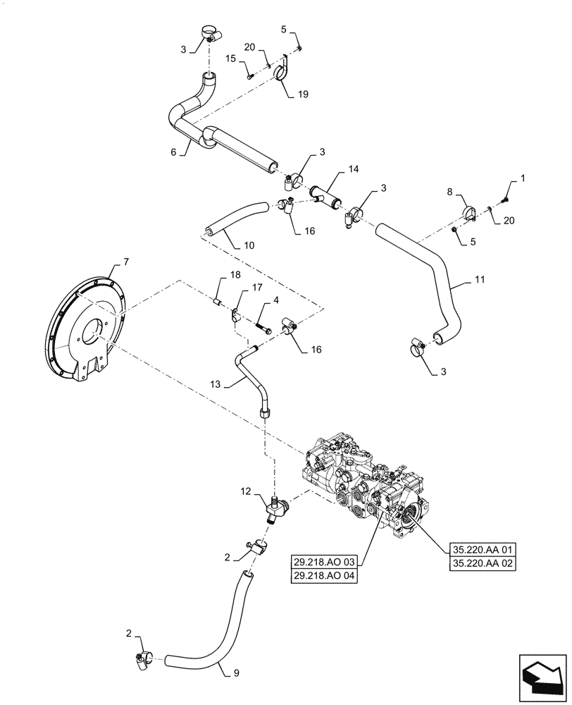 Схема запчастей Case SR220 - (29.204.AB[01]) - HYDROSTATIC PUMP, SUPPLY LINES, MECHANICAL CONTROLS (SR220 - SV300) (29) - HYDROSTATIC DRIVE