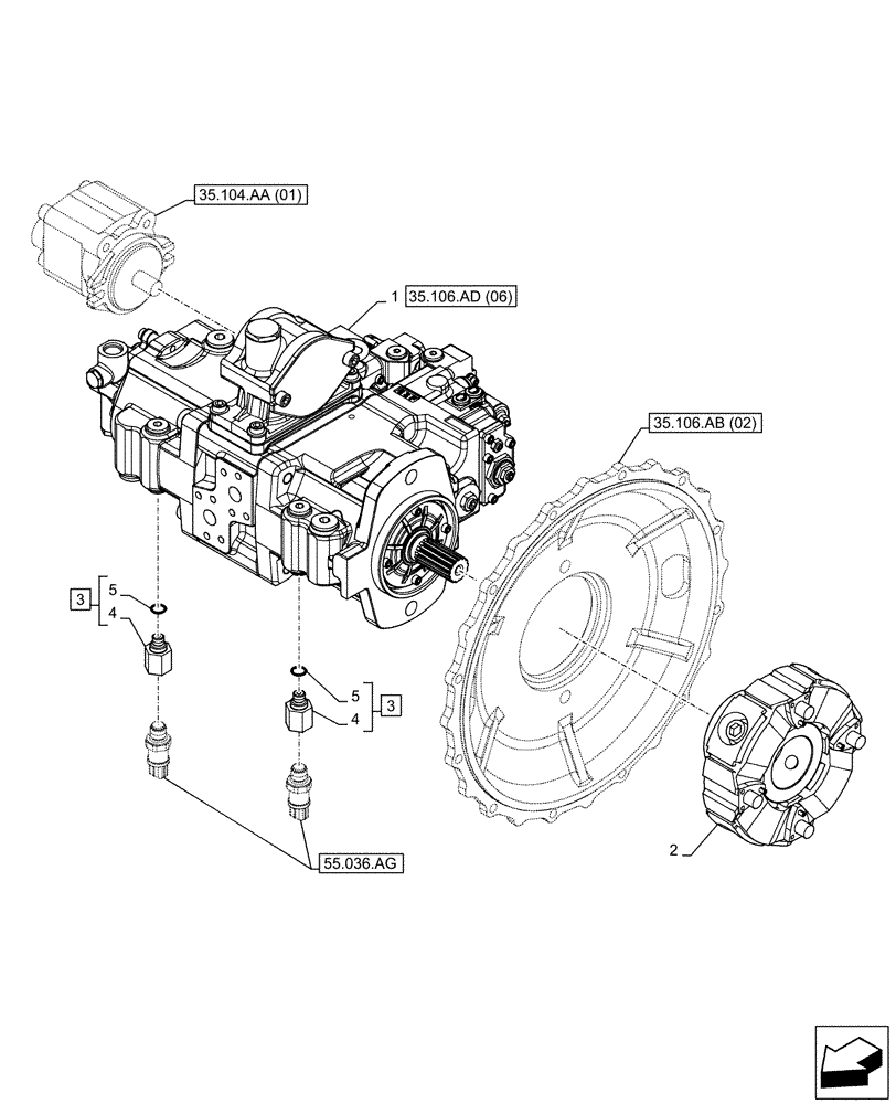 Схема запчастей Case CX160D LC - (35.106.AD[05]) - VAR - 461863 - VARIABLE DELIVERY HYDRAULIC PUMP, CLAMSHELL BUCKET, ROTATION, W/ ELECTRICAL PROPORTIONAL CONTROL (35) - HYDRAULIC SYSTEMS