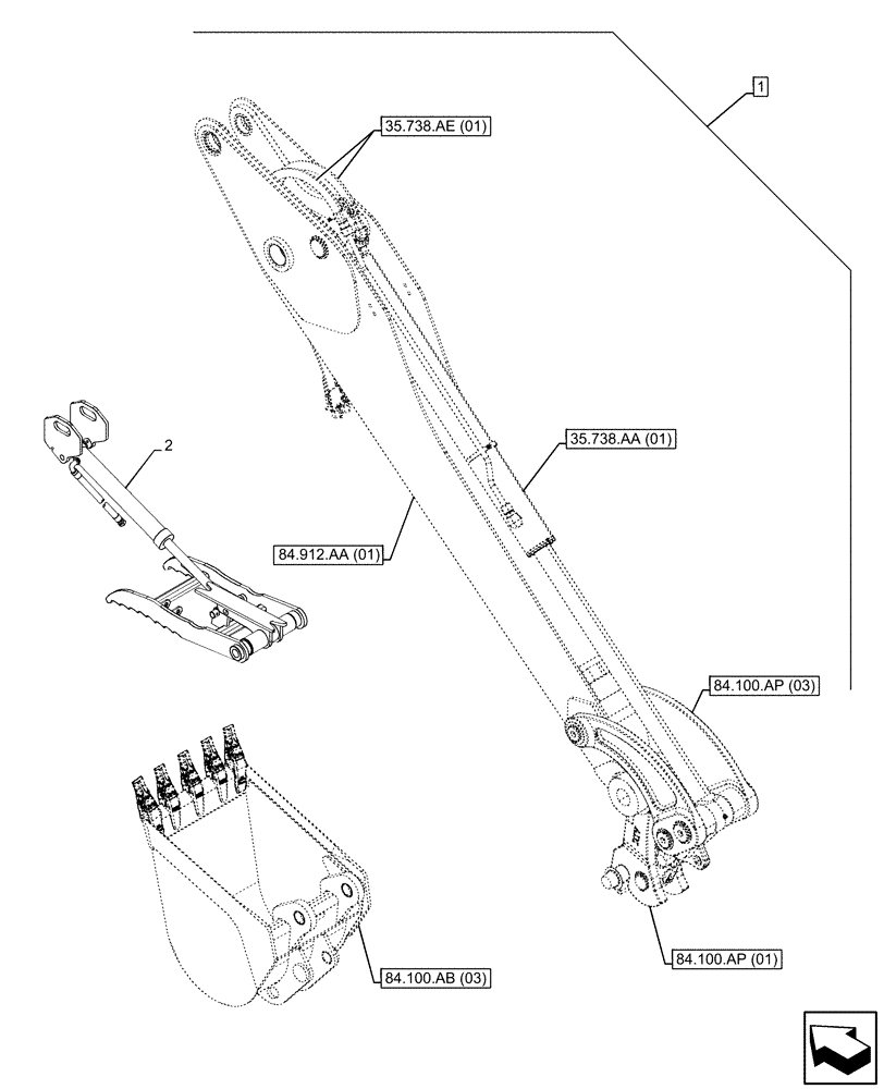 Схема запчастей Case 590SN - (88.100.84[16]) - DIA KIT, THUMB, STANDARD DIPPER, HD BUCKETS (88) - ACCESSORIES