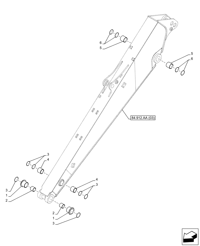 Схема запчастей Case CX130D - (84.912.AD[03]) - VAR - 781178 - ARM, BUSHING (L=3M) (84) - BOOMS, DIPPERS & BUCKETS