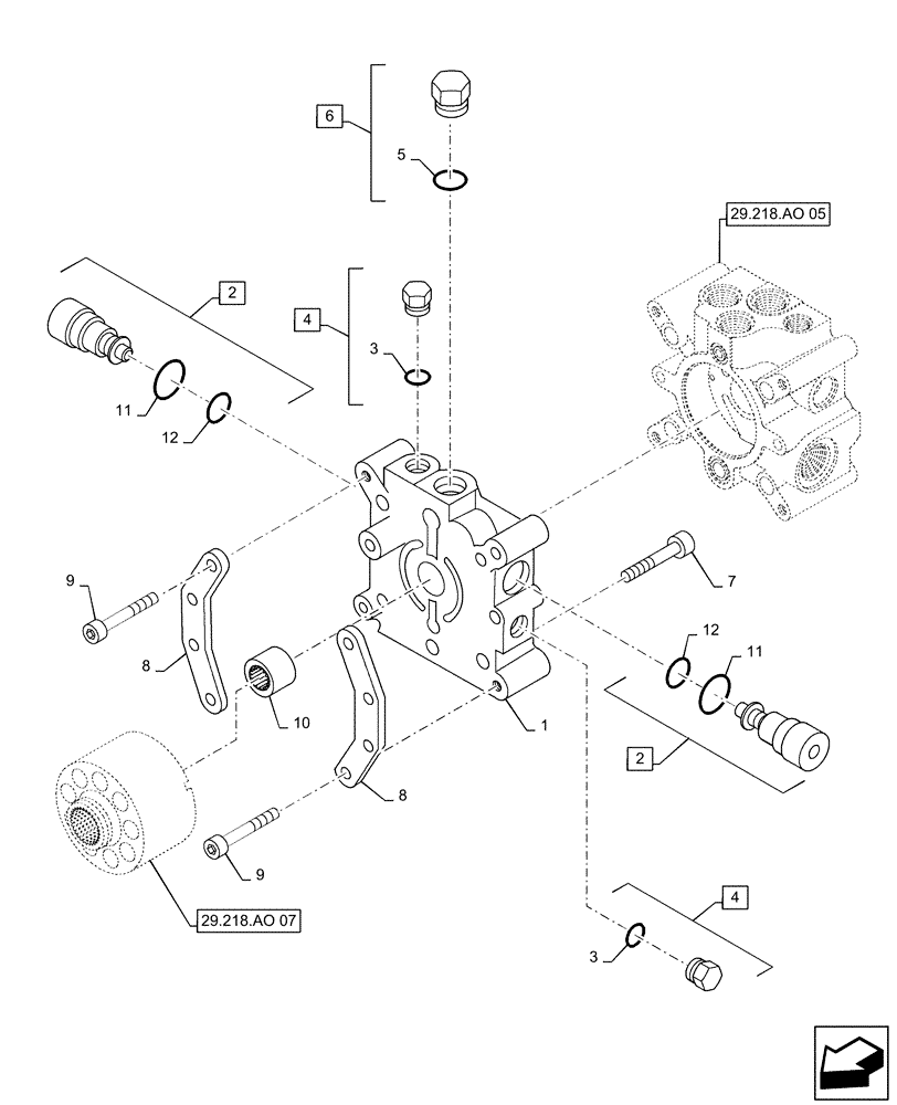 Схема запчастей Case SR150 - (29.218.AO[06]) - TANDEM HYDROSTATIC PUMP, 35CC DISPLACEMENT CONTROL, REAR (SR130 - SV185) (29) - HYDROSTATIC DRIVE