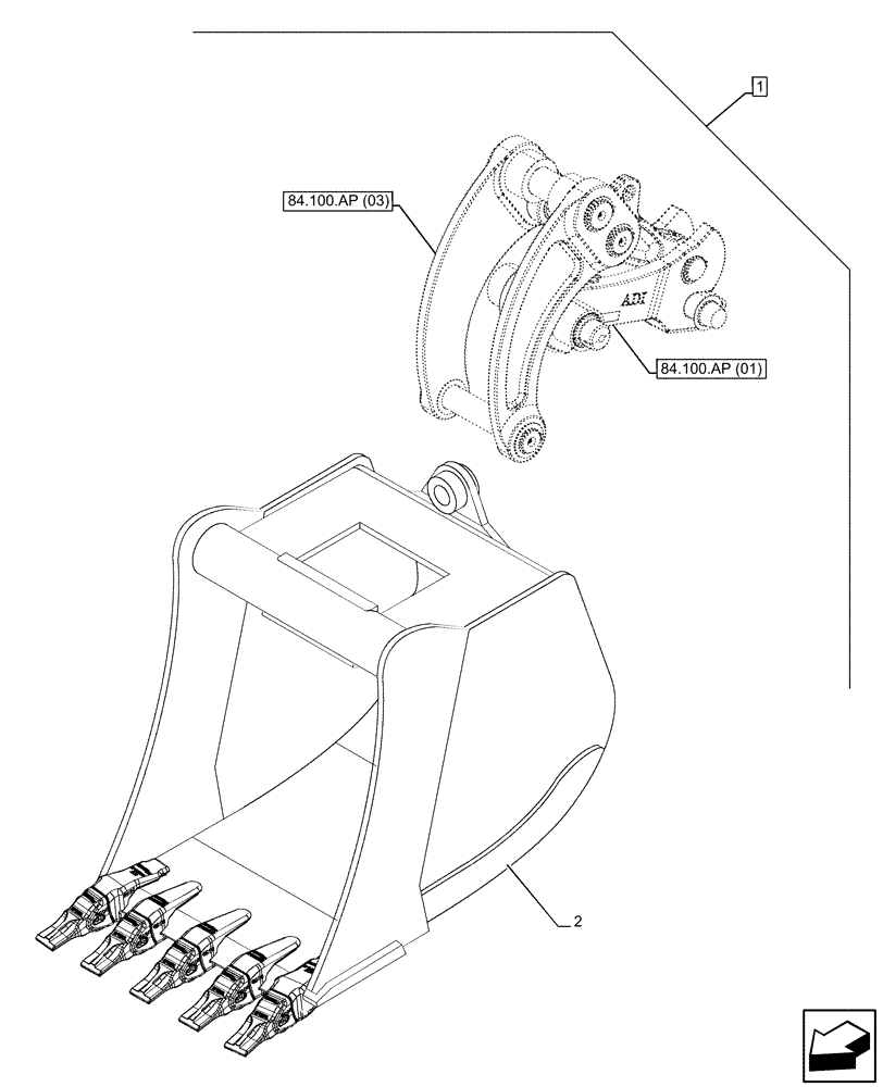 Схема запчастей Case 580SN WT - (88.100.84[04]) - DIA KIT, BUCKET, WR QC30 HD, 24 INCH/610MM (88) - ACCESSORIES