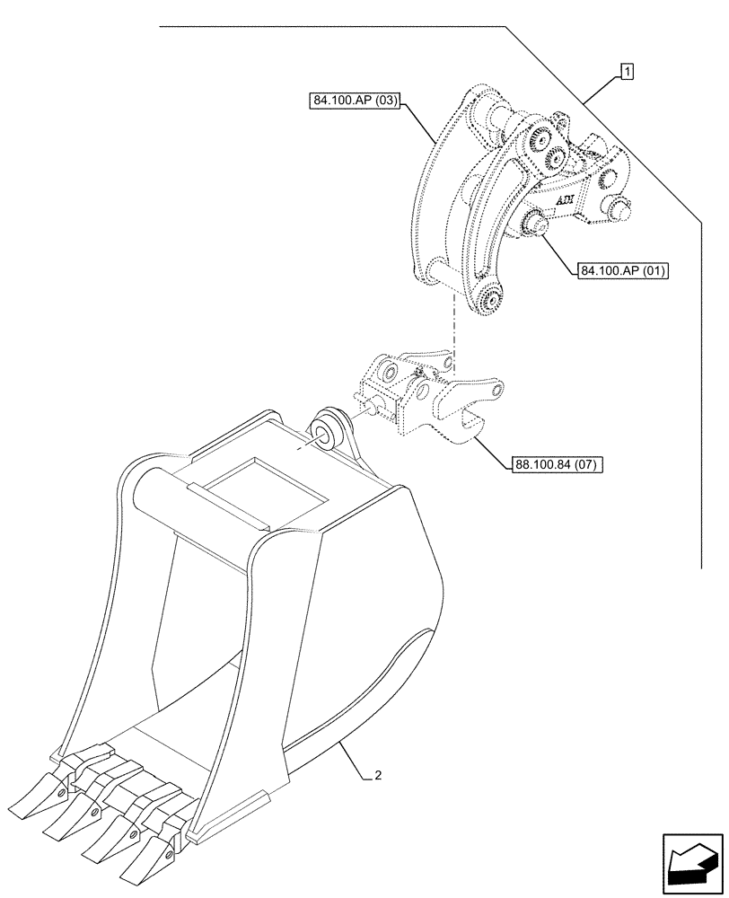 Схема запчастей Case 580SN - (88.100.84[11]) - DIA KIT, BUCKET, WR QC30 HD, 18 INCH/457MM (88) - ACCESSORIES