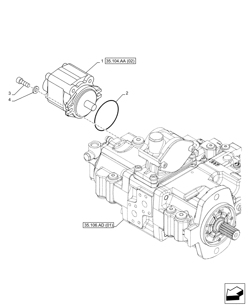 Схема запчастей Case CX130D - (35.104.AA[01]) - HYDRAULIC PUMP, GEAR (35) - HYDRAULIC SYSTEMS