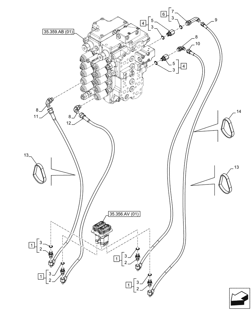 Схема запчастей Case CX130D - (35.356.AR[02]) - STD + VAR - 461558 - PEDAL, DRAIN LINE, CONTROL PATTERN SELECTION (35) - HYDRAULIC SYSTEMS