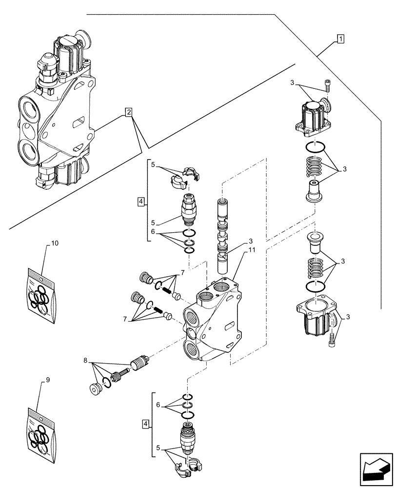 Схема запчастей Case 580SN WT - (88.100.35[28]) - DIA KIT, BI-DIRECTIONAL AUXILIARY HYDRAULIC KIT, BACKHOE CONTROL VALVE, PILOT CONTROL (88) - ACCESSORIES