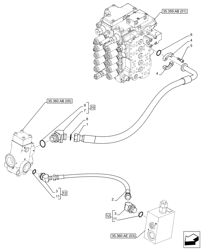 Схема запчастей Case CX160D LC - (35.360.AB[10]) - VAR - 461868 - HAMMER CIRCUIT, LINES, HIGH FLOW, W/ ELECTRICAL PROPORTIONAL CONTROL (35) - HYDRAULIC SYSTEMS